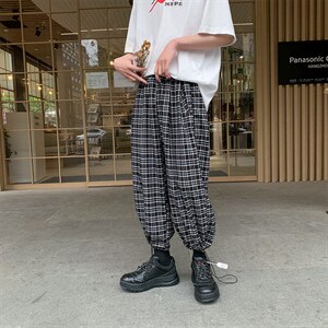 夏季新款休闲裤男韩版宽松清凉格子抽绳束脚大码运动裤  8011-P45图片