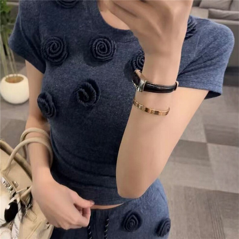 盐系高级感时尚气质套装女春新款圆领立体花朵上衣阔腿长裤两件套,女装套装/套裙,江南