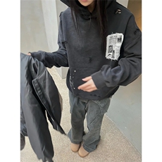 美式复古重磅水洗做旧贴布连帽卫衣男女秋冬宽松高街外套WYT19，女装短外套，星座516A