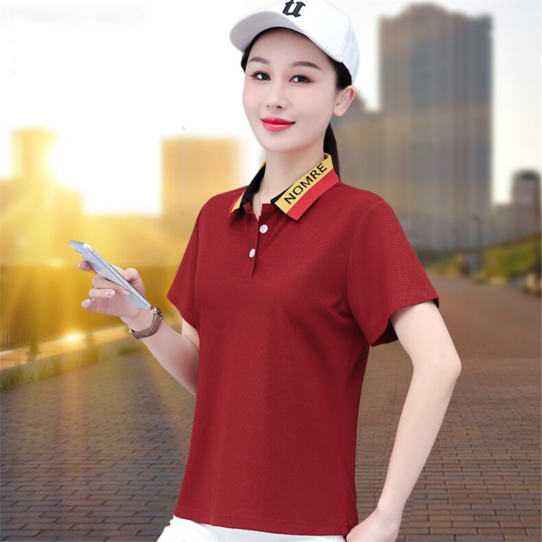 燕颉POLO衫夏款女士2023夏季新款中老年妈妈翻领衣服正肩体恤上衣,女装T恤,燕颉服饰