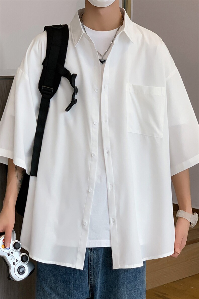 C6042/P35夏款2023新款港风冰丝克莱因蓝衬衣男开衩短袖衬衫控58,男装衬衫,电商A141