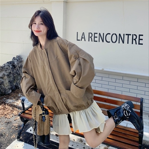 秋款棒球服领拼接不规则鱼尾下摆宽松外套2C050-1290-P170-K268图片