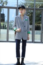 拼色格子西装，女装西装，维纳真蒂 纳易莲