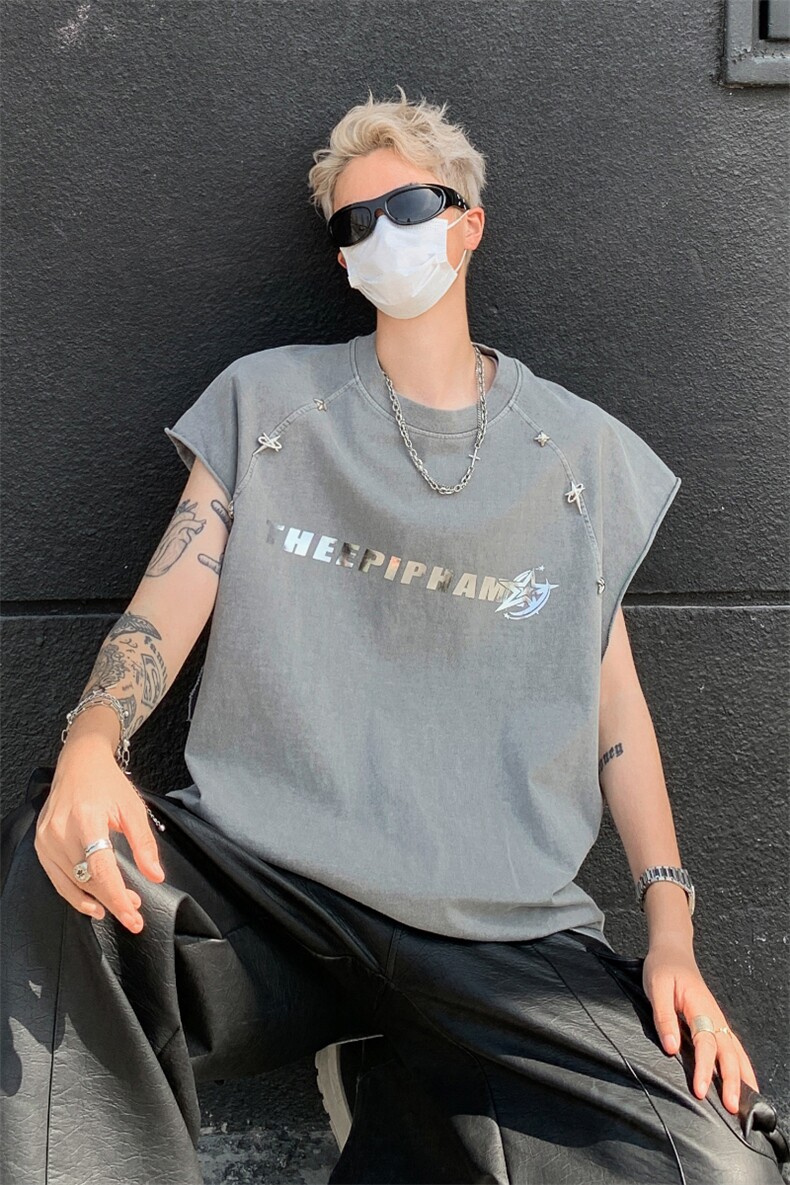 洗水做旧无袖T恤美式夏季坎肩男装背心/马甲XZ514-2-202435-P58,男装背心/马甲,星座514-2(原B239)