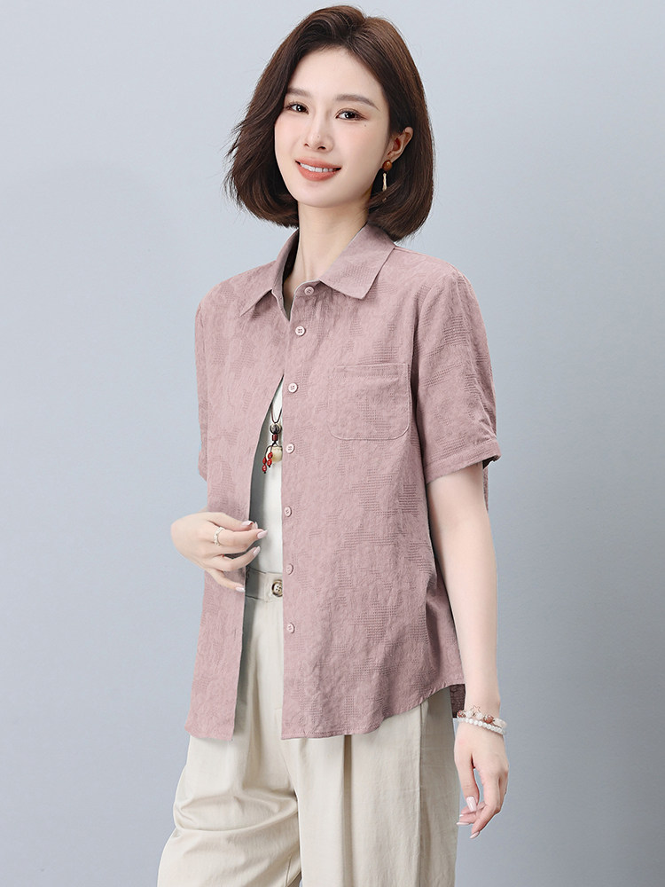 纯棉衬衫女2025夏季新款中老年妈妈大码宽松休闲全棉外穿长袖上衣,女装衬衫,曼沙奕珂