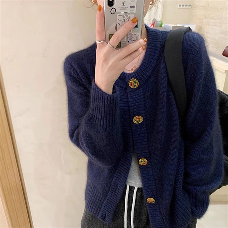 秋冬新款显瘦羊毛开衫针织衫女时尚百搭长袖外套优雅气质上衣,女装羊毛衫,隆格羊绒