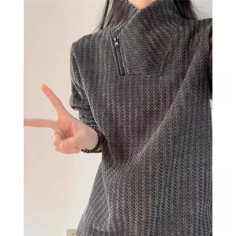 斜领拉链卫衣男款秋冬加绒美式鱼骨纹长袖打底衫常规40加绒P45,男装T恤,四季星座505