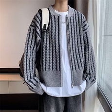 新款鹿毛绒圆领毛衣男士潮流宽松短款针织开衫M5693-P60，男装针织衫/毛衣，星座1109-3