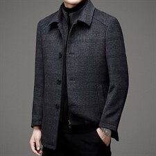 男装羊毛风衣可拆卸内胆男外套宽松翻领秋冬爸爸装HM2102-P250图片