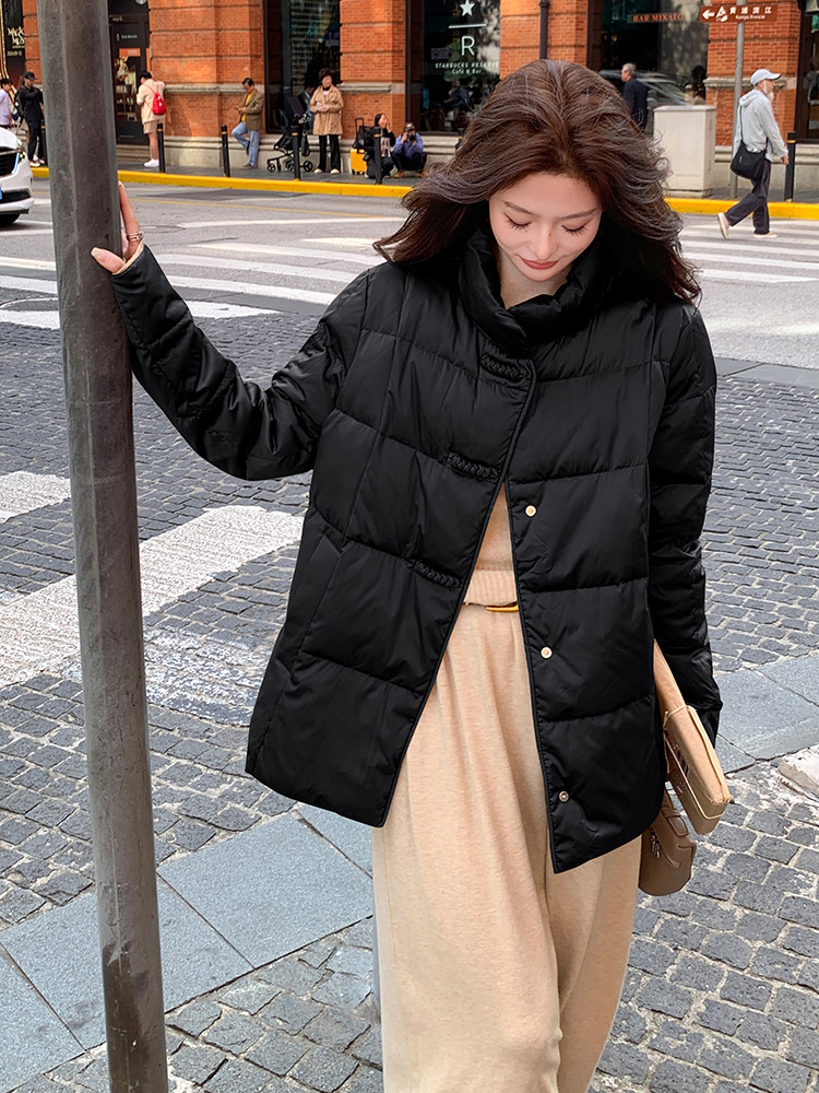 短款立领拼接袖简中式一手长加厚羽绒服女宽松保暖外套,女装羽绒服,浙宝189