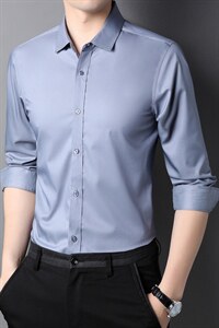2023年秋季新款长袖衬衫男中年商务男士高级衬衣休闲免烫男装图片