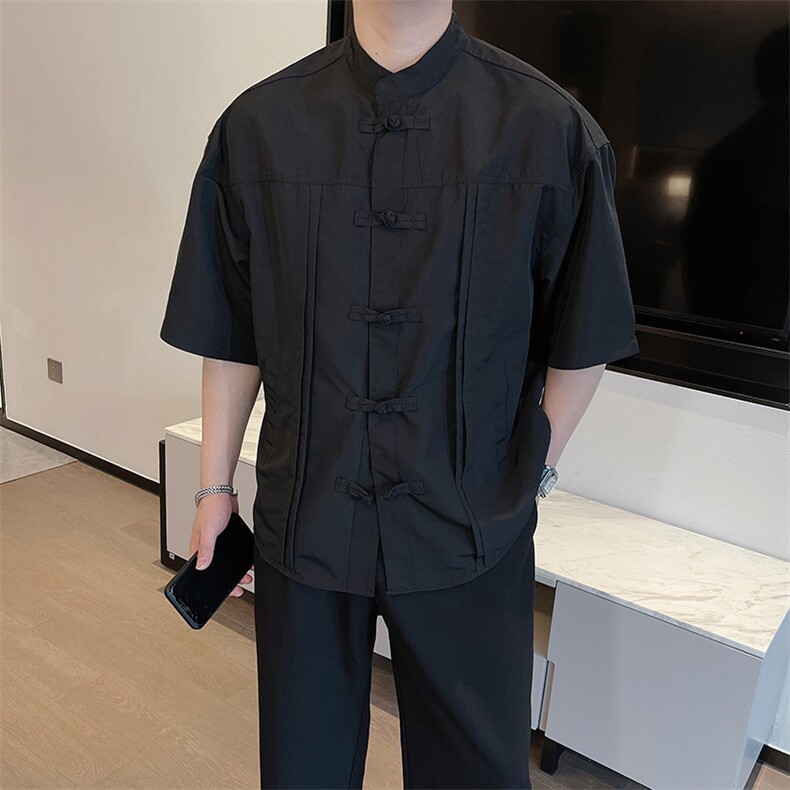 新中式男装风盘扣唐装短袖衬衫男夏季高级痞帅衬衣CS862-P55,男装衬衫,电商B267