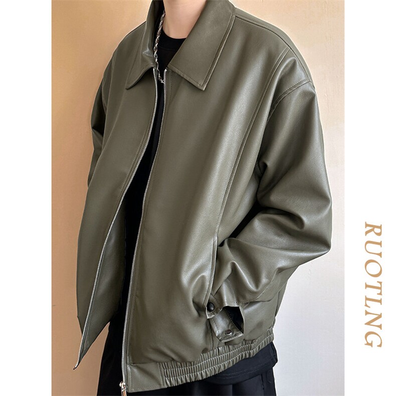 现货主推高质量皮衣外套男宽松皮夹克机车服A026P95加绒P105,男装夹克,电商A351