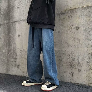 新款美式日系复古牛仔裤男宽松潮牌休闲百搭直筒裤图片