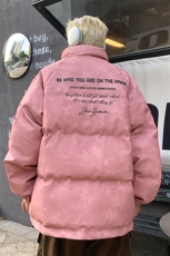 港风立领PU皮复古做旧金属印花字母设计棉衣男MY77732P130控178，男装棉衣，星座227-7