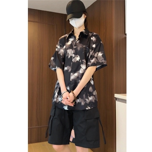 控价59扎染花衬衫水墨印花风衬衫多色宽松短袖衬衫CS892P30图片