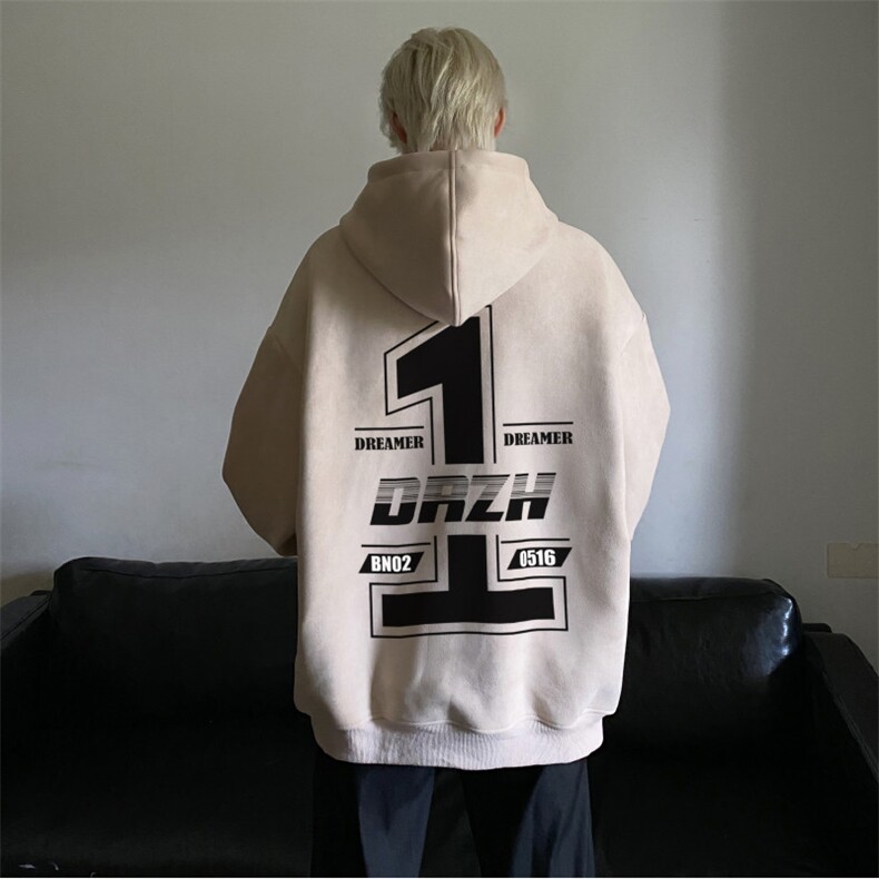 春季麂皮绒美式街头潮流多色百搭宽松连帽卫衣JK23426特批45-控78,男装卫衣,星座605(原A050)