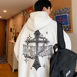 350g华棉潮牌印花连帽卫衣男女休闲春秋宽松时尚上衣5106-P43网图图片