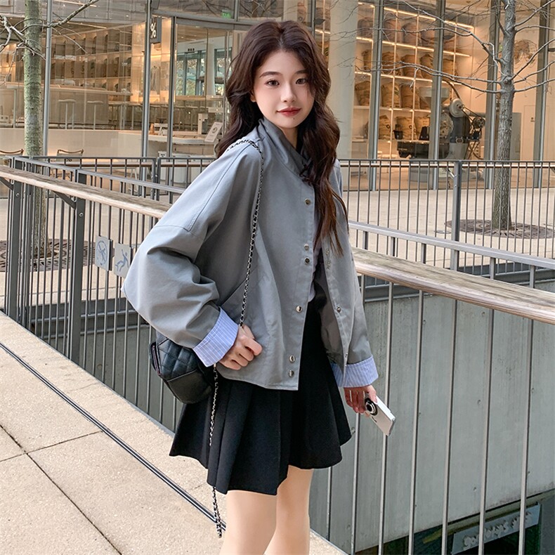 立领休闲短外套女小个子2025春季新款韩系设计感宽松百搭夹克上衣,女装短外套,辉之琳