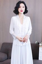 2023年衫/雪纺衫夏季V领九分袖蕾丝性感百搭，女装蕾丝衫/雪纺衫，婵米儿