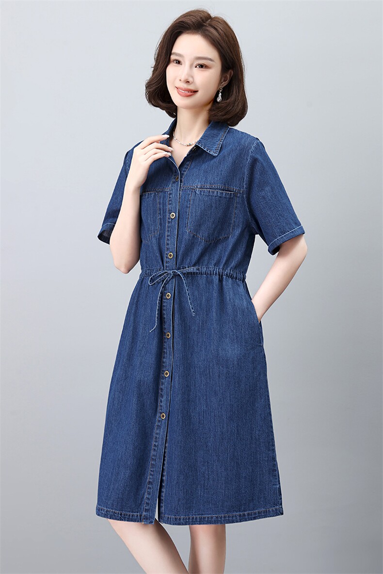 高端牛仔连衣裙2025新款今年流行爆款夏季收腰显瘦中年妈妈裙子女,女装连衣裙,韩派