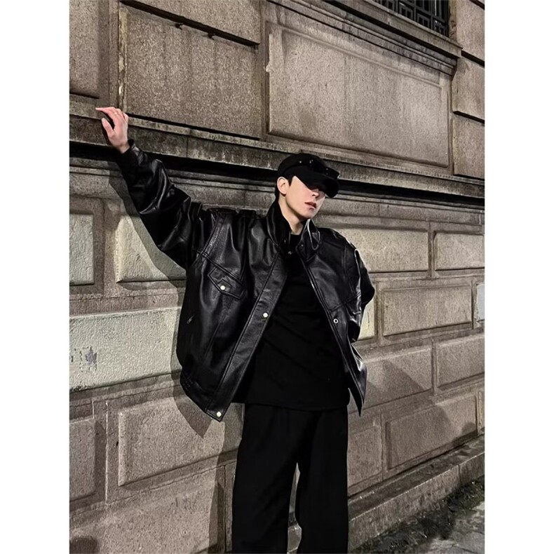 高级感机车皮衣夹克男女外套潮牌小众PU皮飞行服Y1016-P85网络图,男装夹克,电商B245