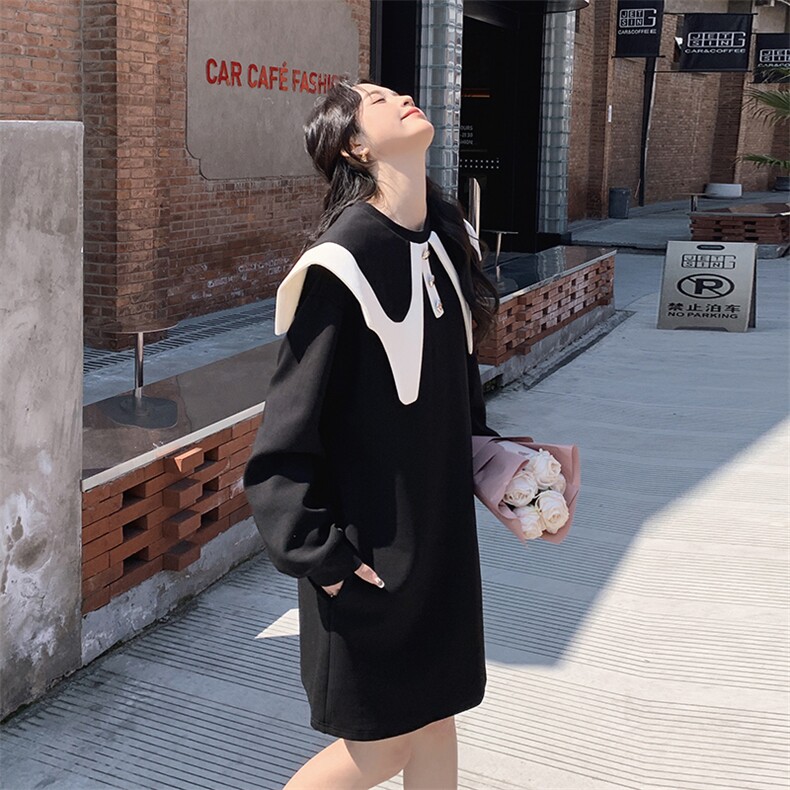 春季新款甜美娃娃领小个子显高卫衣裙,女装连衣裙,秀美人生