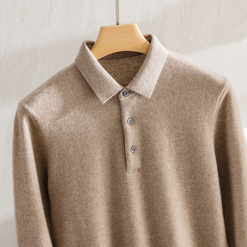 男士纯色保暖舒适简约秋冬季POLO领羊绒衫男装,男装羊绒套衫,羿博羊绒