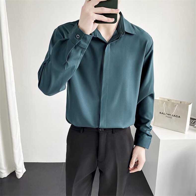 高级感白衬衫男长袖春季冰感轻熟风衬衣韩版潮流帅气上衣服男Y38,男装衬衫,星座1116A-2（原606A-1）
