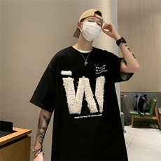 复古植绒短袖t恤男夏季潮牌宽松美式复古情侣半袖体恤衫ET019-P33，男装T恤，星座1008-1