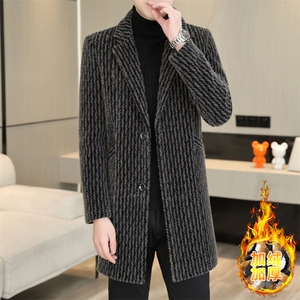 加绒加厚西装领大码中长款型男商务休闲青年外套男D90-P175图片