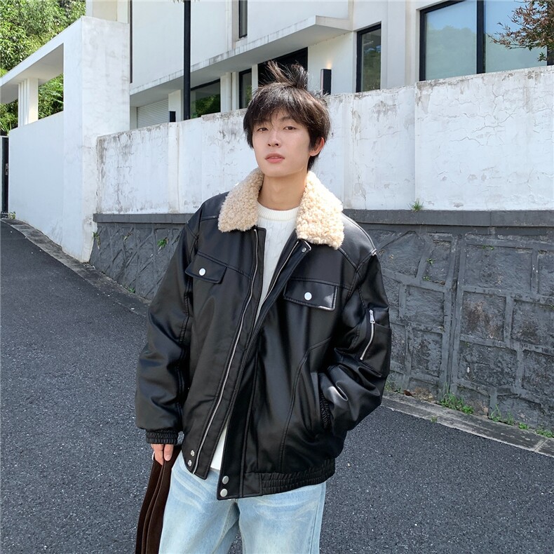 翻领毛领拼接美式复古棉服外套Y216-P78,男装棉衣,星座1109-4