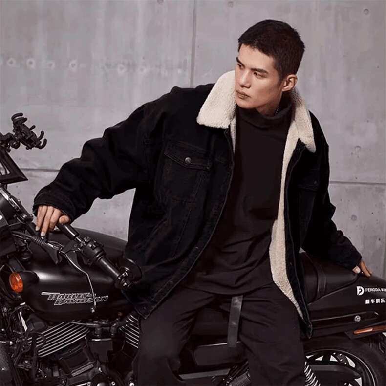 现货加绒牛仔棉服男冬季棉衣外套羊羔绒翻领夹克毛领MY1089-P110图片