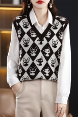 时尚气质V领无袖毛衣女针织背心韩版宽松显瘦百搭上衣，女装马甲，琳华羊绒