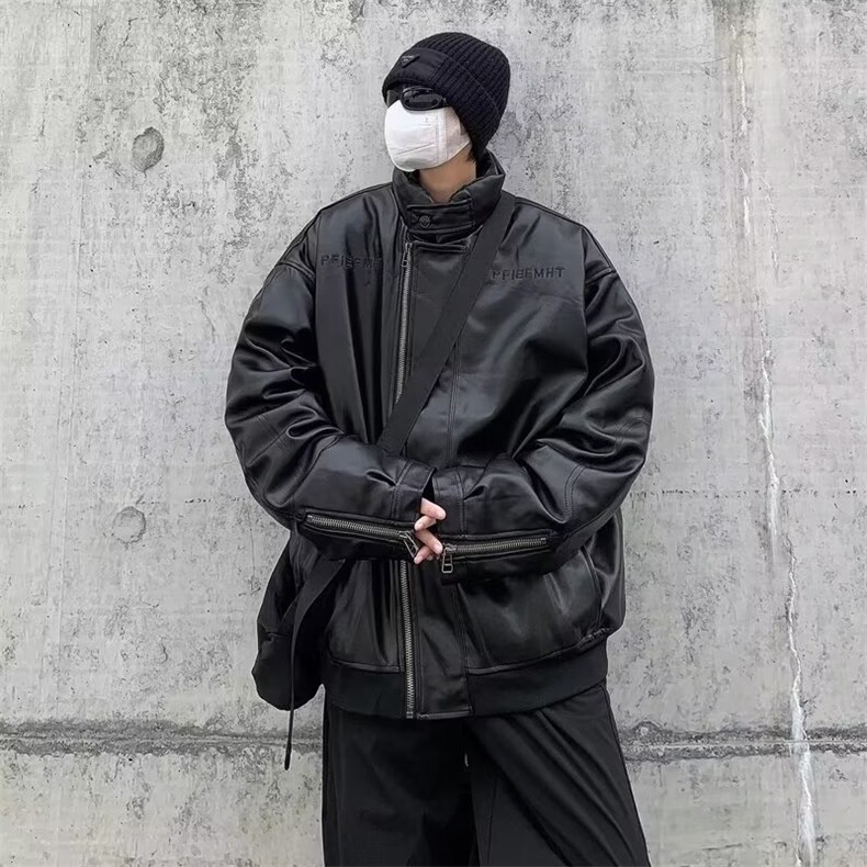 A956 P95 秋冬加厚外套皮衣皮夹克机车防分上衣青年男生外套图片