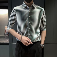 夏季男士衬衫修身中袖七分袖休闲发型师条纹衬衣个性上衣C3033，男装衬衫，星座1116A-2（原606A-1）