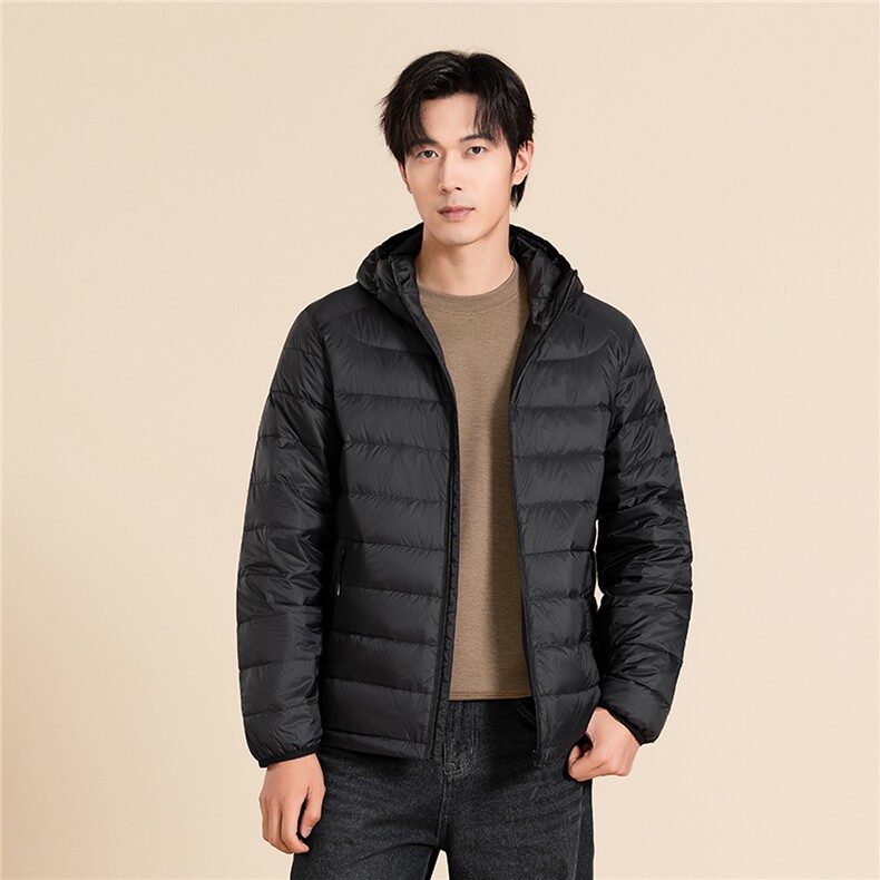 男士轻薄羽绒服初冬休闲连帽羽绒外套纯色大码A266-YR2502-P135，男装羽绒服，电商A266