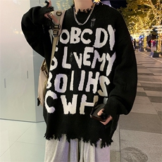 毛衣男宽松慵懒风字母破洞针织衫秋冬新款套头打底衫MY09124-P45，男装针织衫/毛衣，星座308B-1
