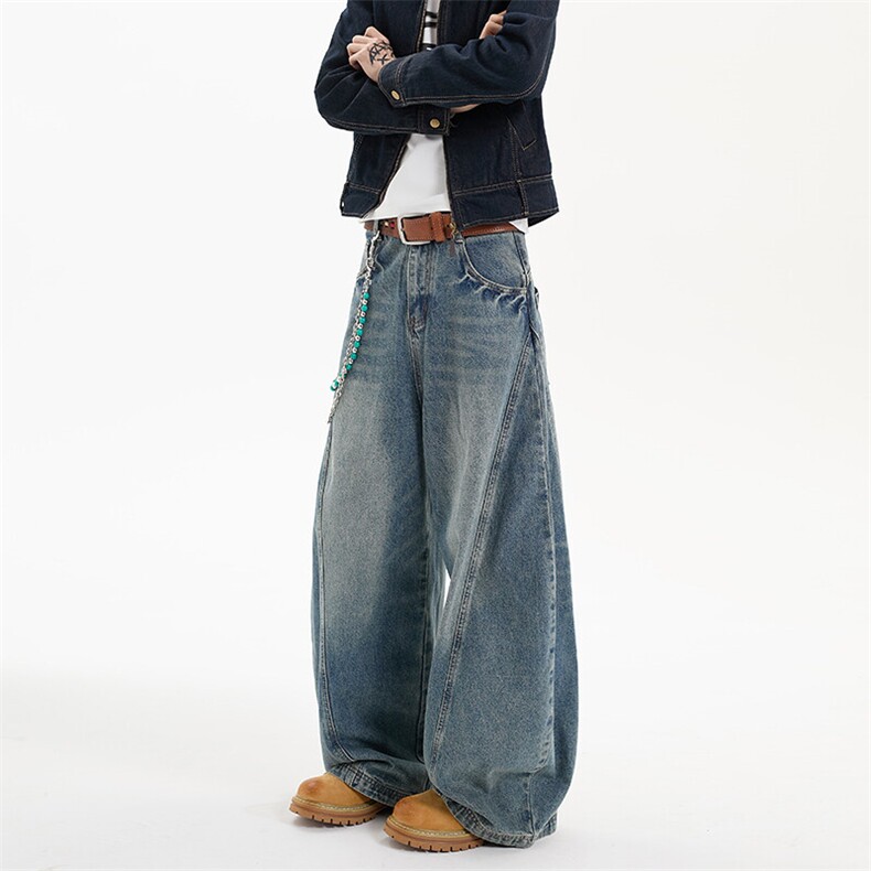 春季美式ins高街hiphop水洗弯刀牛仔裤货号K25128P60,男装牛仔裤,电商A063