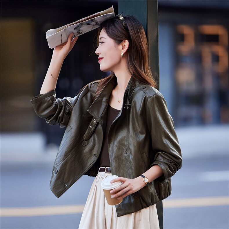 小皮衣外套女短款2025秋季新款小个子立领气质酷飒风复古PU皮夹克,女装短外套,靓衣阁