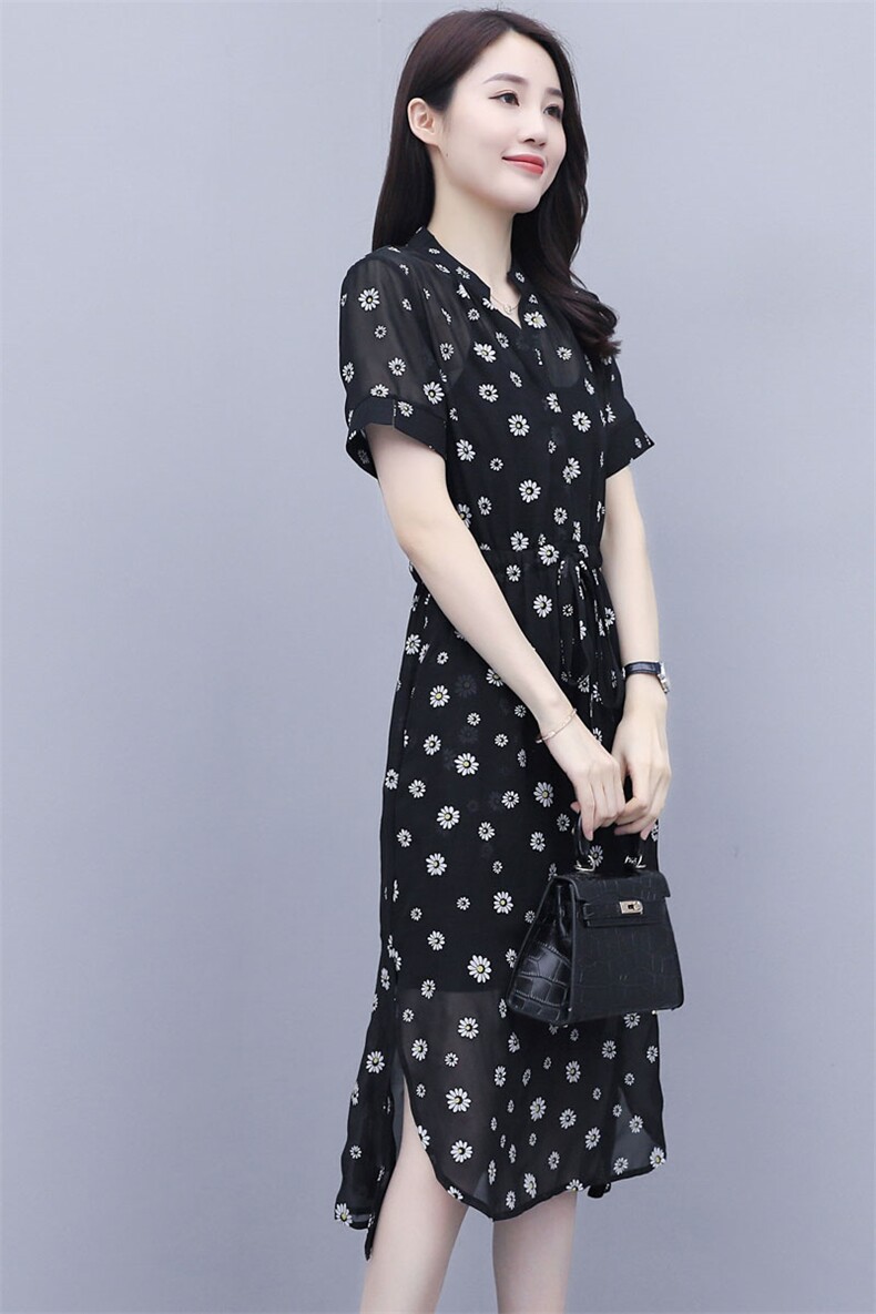 女士真丝桑蚕丝衬衫连衣裙女夏2024新款中年妈妈显瘦气质波点裙子,女装连衣裙,素月