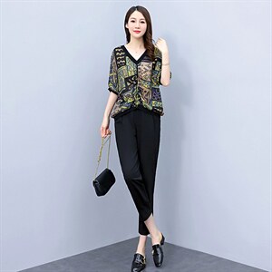 轻熟休闲套装女士2025夏季新款宽松大码蝙蝠袖上衣时尚减龄两件套，女装套装/套裙，灵力轩