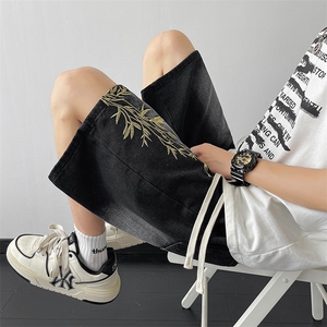 刺绣牛仔短裤男夏季中裤美式街头宽松直筒运动五分裤RK3042-P32图片