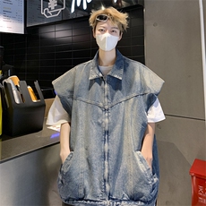 A5541-P622024新款机车夹克坎肩无袖背心潮牌垫肩牛仔马甲男现货，男装背心/马甲，星座512-6