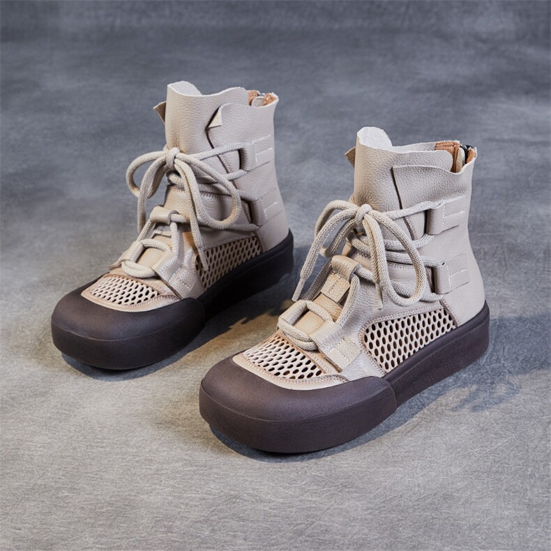 罗马凉鞋女夏真皮复古百搭网纱镂空透气包头厚底休闲外穿高帮凉靴，女鞋马丁靴，电商A223