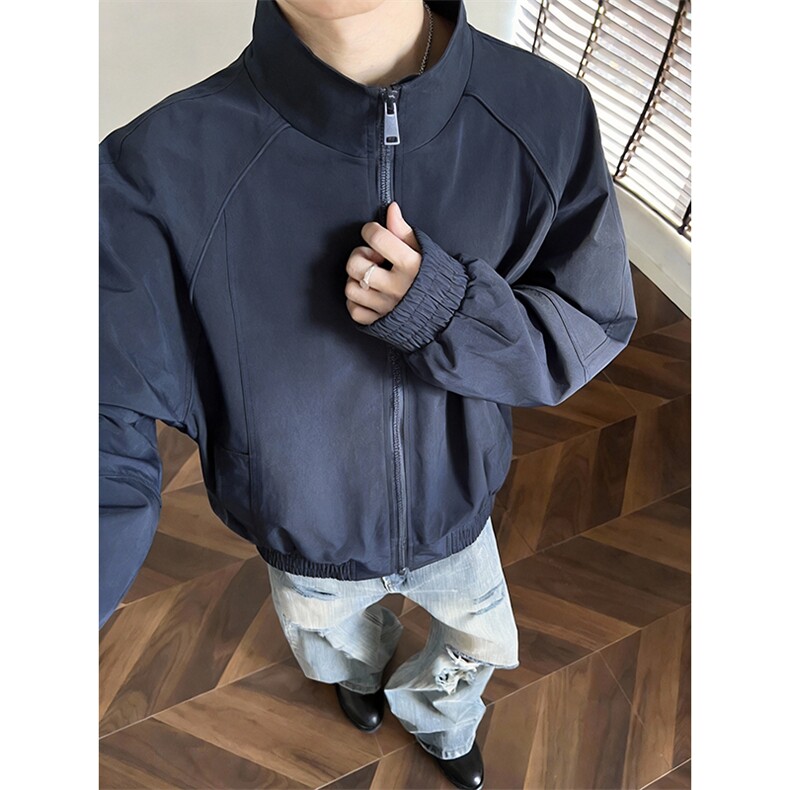 高品质春装新款老钱风美式高街解构立领棒球服飞行夹克休闲外套潮图片