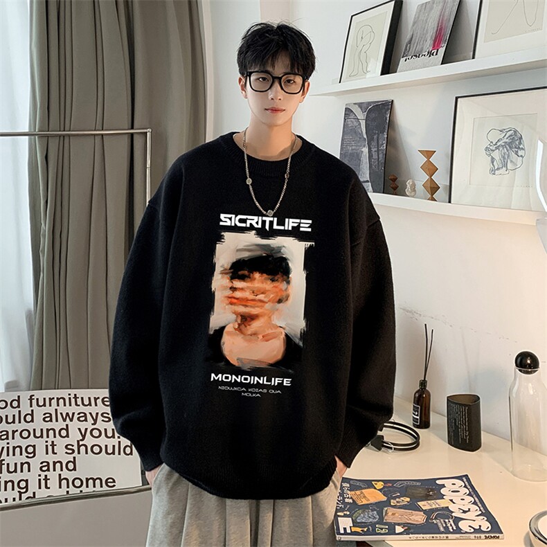 圆领毛衣男大码针织衫男毛线衣线衫M67213-P45加绒款-P65,男装针织衫/毛衣,电商A040
