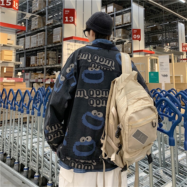 牛仔外套男春季潮牌卡通满印ins夹克男宽松高街风情侣装J8856-p65,男装工装外套,星座1008-2