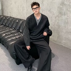 冬季复古保暖V领纯色慵懒针织衫男休闲套头外套秋季情侣毛衣，男装针织衫/毛衣，星座410-7