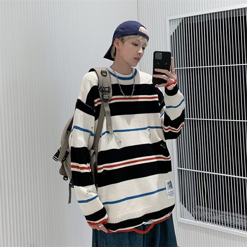 美式街头设计感圆领毛衣男慵懒风休闲针织衫 X857 P38图片
